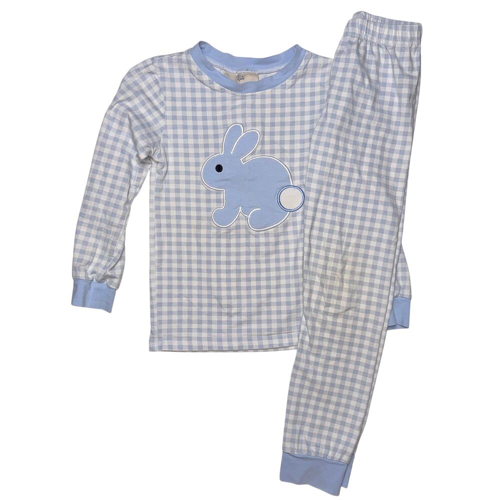 Smockingbird 5Y pajama set blue gingham bunny